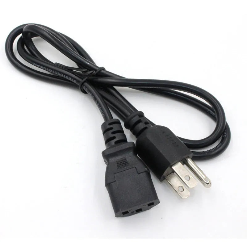 Black American three-pin plug power cord, 1.2 metres long