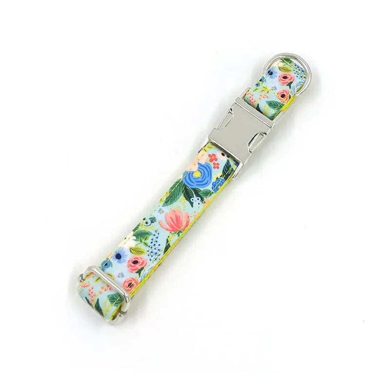 Yellow Midsummer Garden polyester dog leash and collar set on a white background, pack of 100, sizes XS to XL