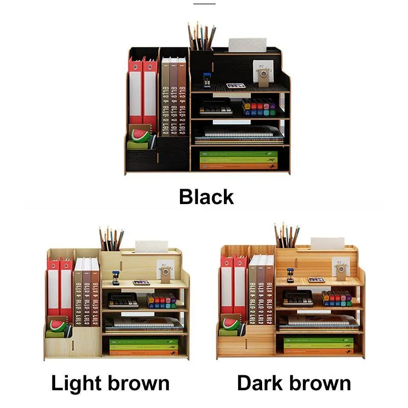 Wooden student desk organiser with bookshelf and stationery storage, 28x29x39cm, light brown