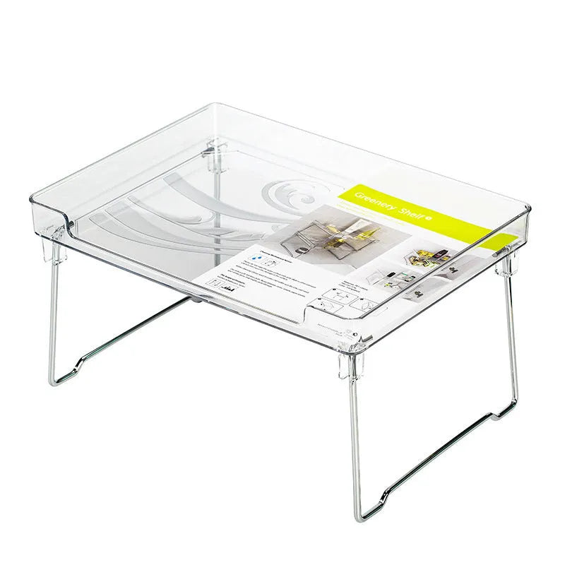 Transparent and white plastic kitchen supplies rack for desktop cupboard organisation