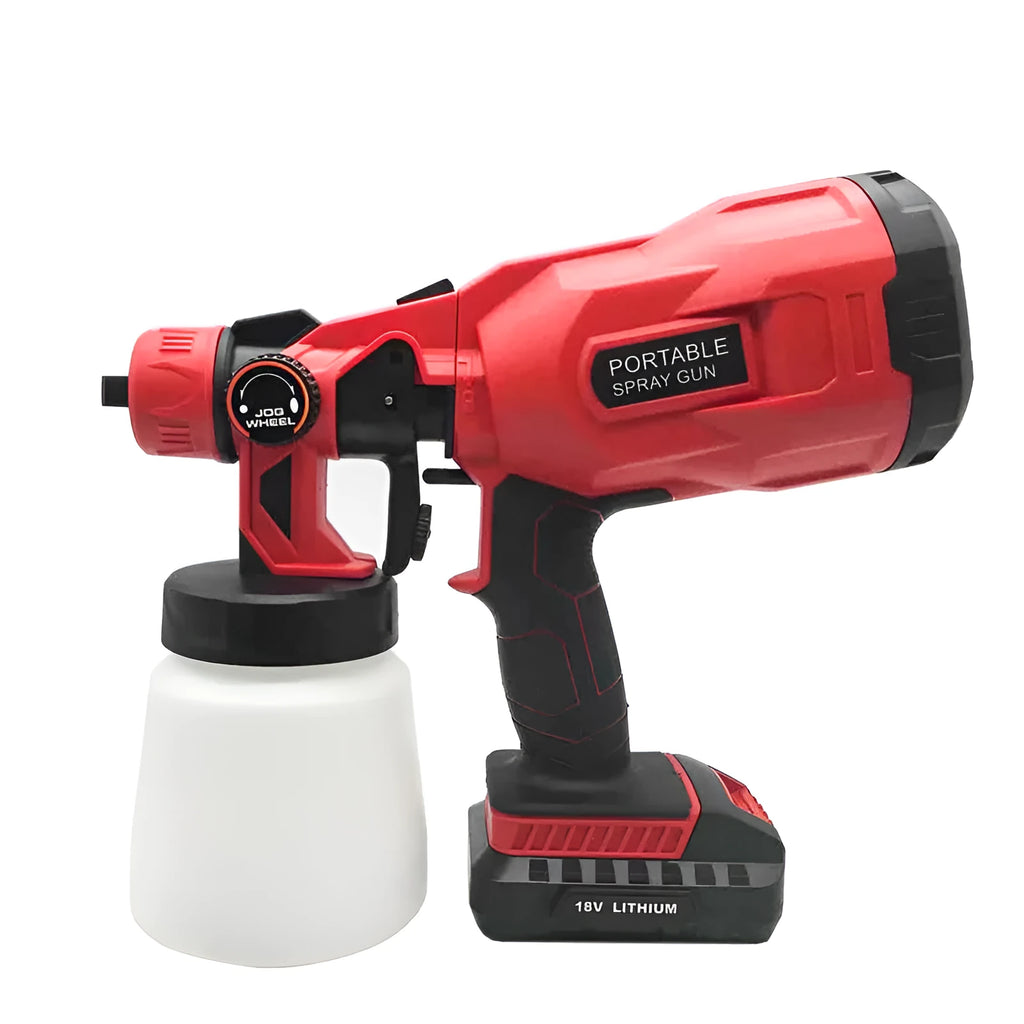 Blue cordless paint spraying machine with 800ml container and automatic spray gun