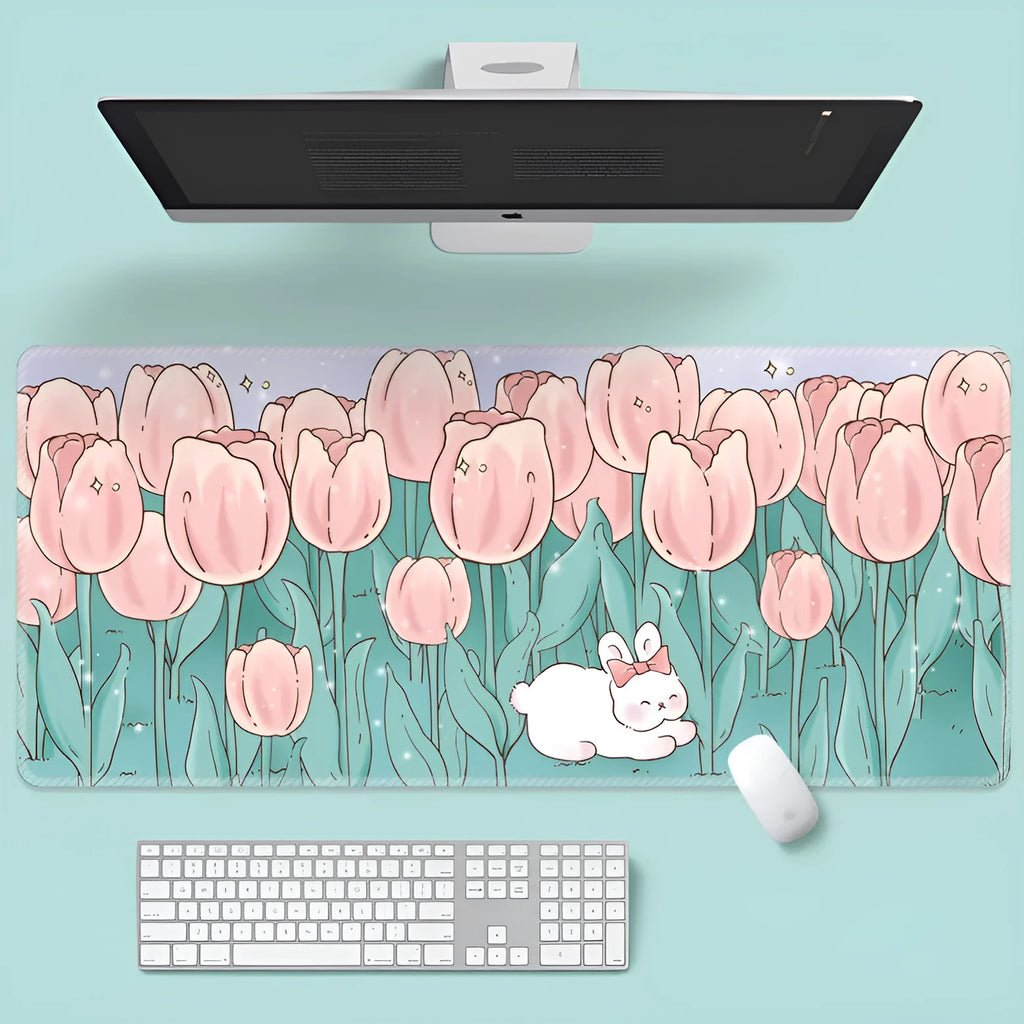 Large flower pattern computer mouse pad with natural rubber base showing floral cartoon design options