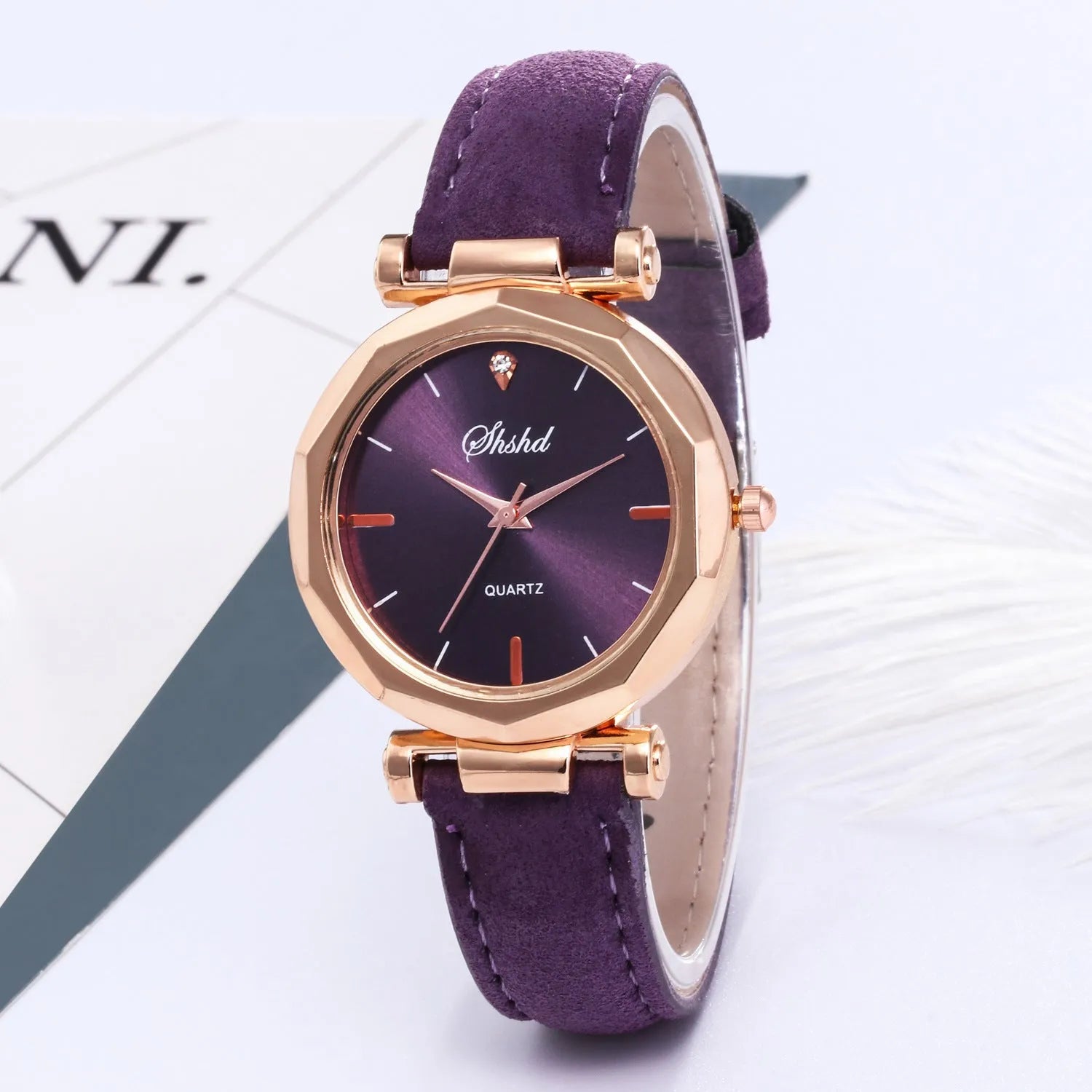 New ladies casual watch with round plastic case, PU strap, and pointer display in multiple colours