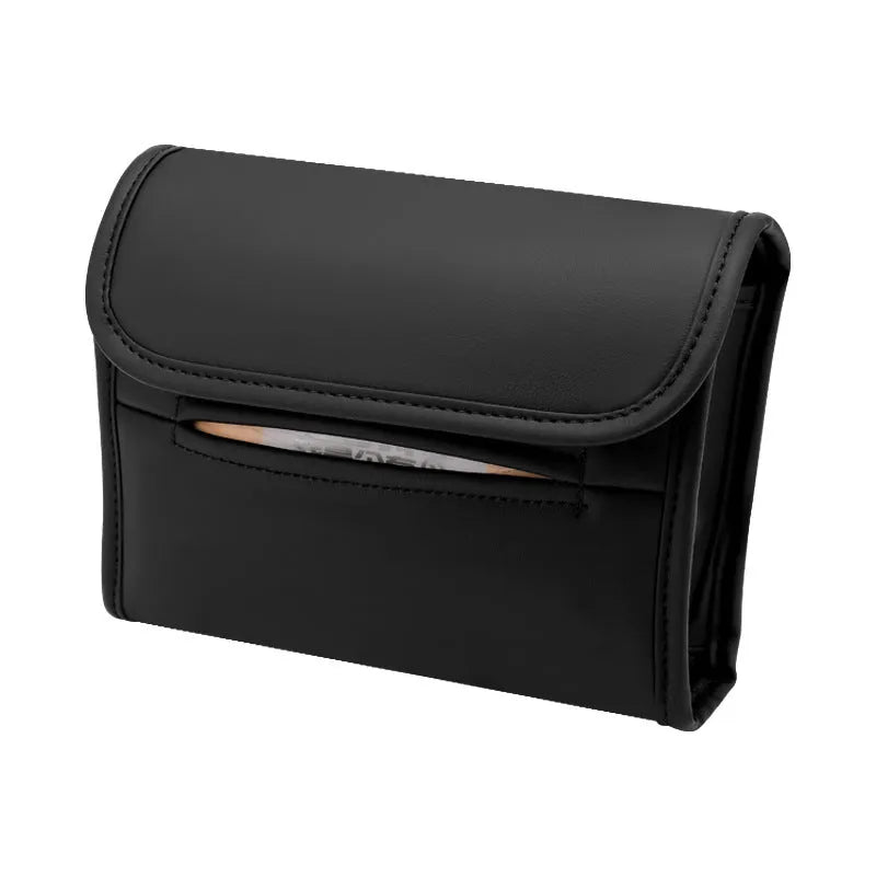 Leather car tissue box holder with elastic bands for installation on vehicle sun visors