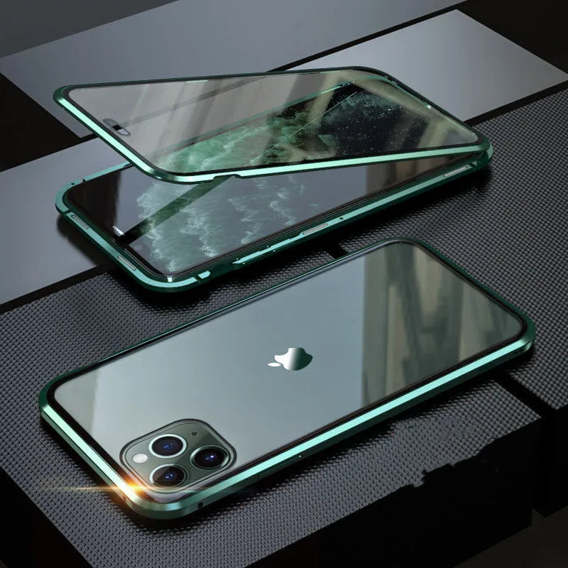 Glass anti-spy clamshell phone case for iPhone in multiple colour options
