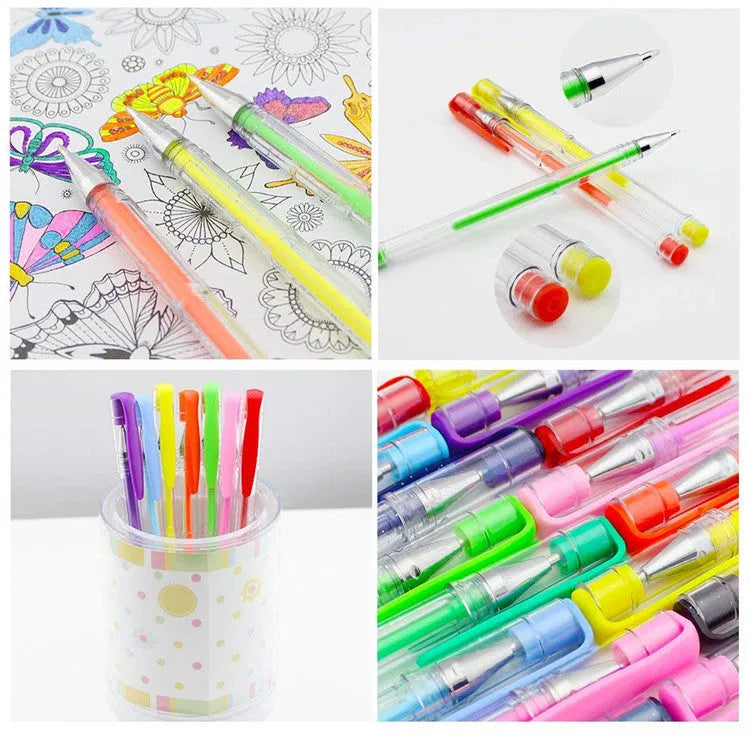 100 colour gel pen watercolour set with highlighter pens showing plastic construction and fine tips