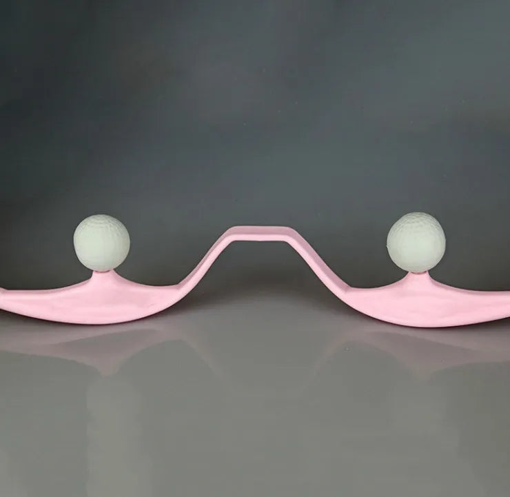 Blue plastic neck massager with hand roller and bracket for pressure point therapy on neck and shoulders