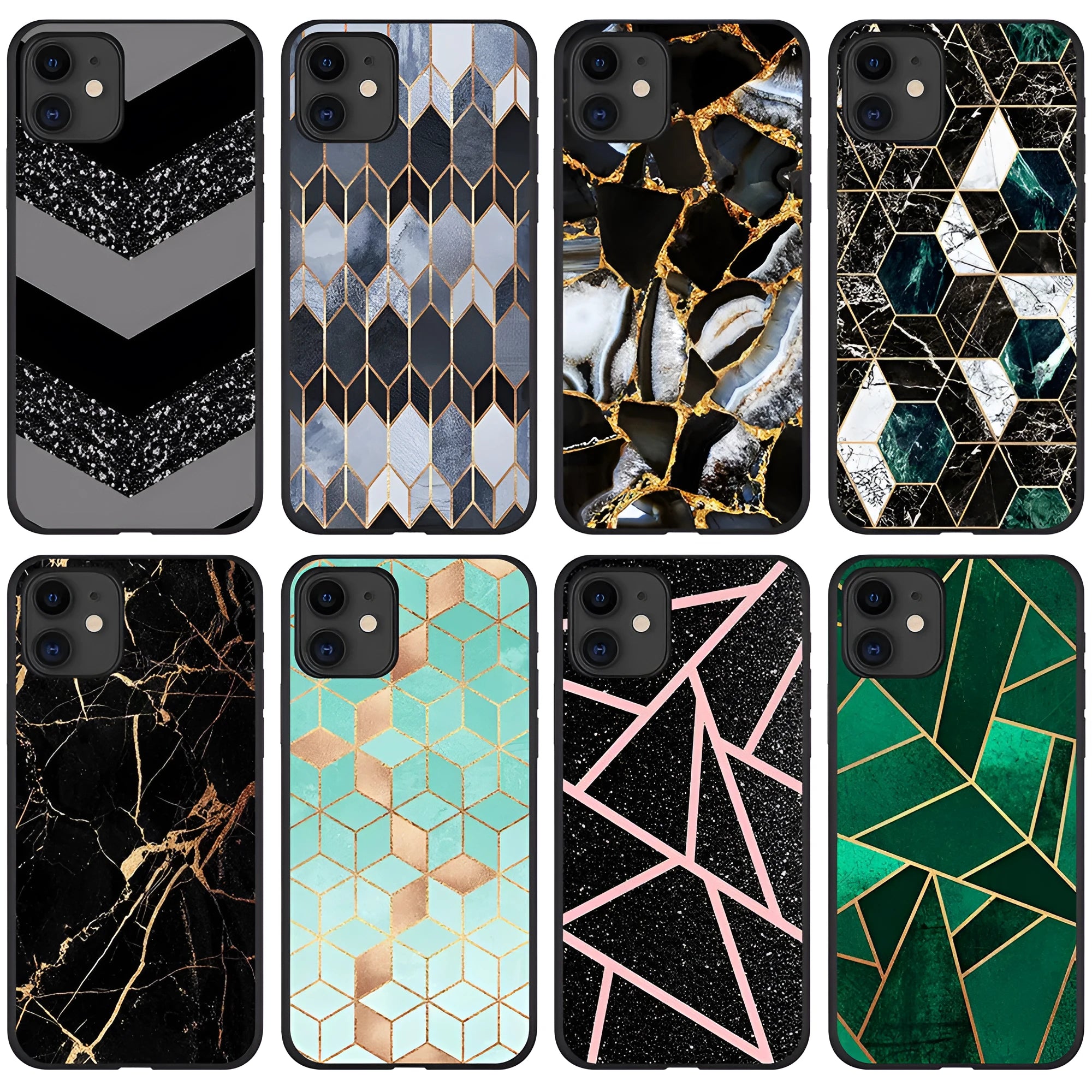Marble pattern iPhone back cover case for multiple models including iPhone 11 and iPhone X.