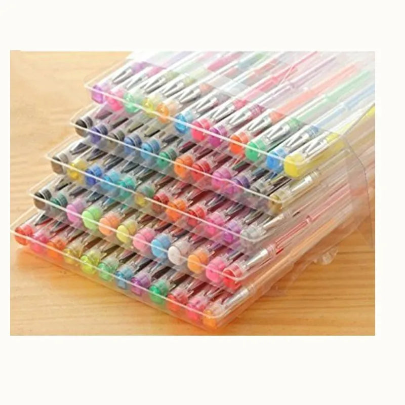 100 colour gel pen watercolour set with highlighter pens showing plastic construction and fine tips