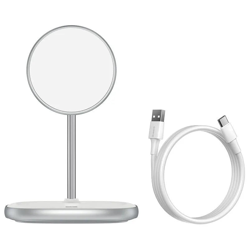 Swan Magnetic Desktop Stand Wireless Charger for Apple iPhone 12 in black and white with Type-C cable