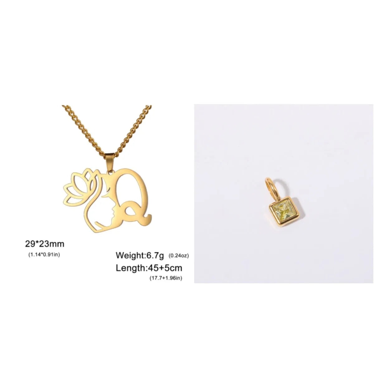 Stainless steel cross chain necklace with pendant in gold or steel colour