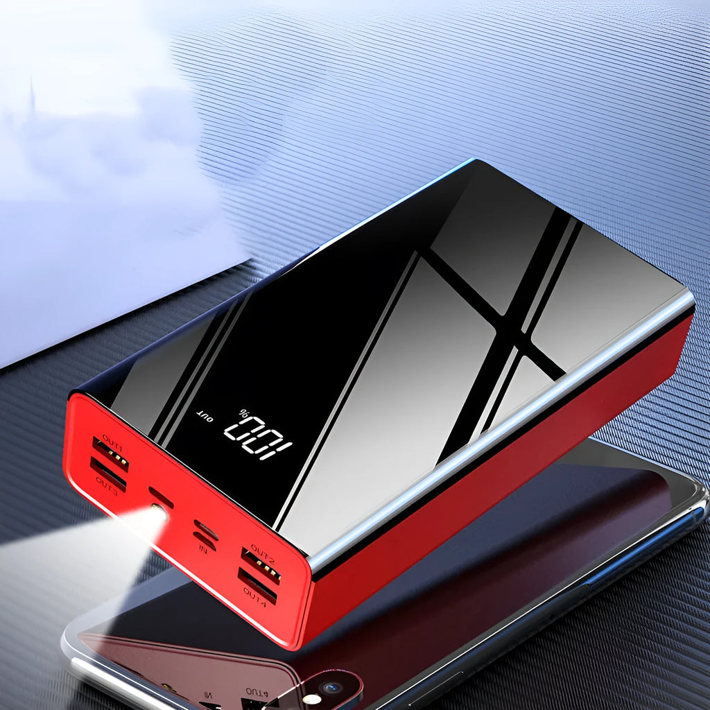 Large 40000mAh power bank with LCD display in black or Chinese red colour
