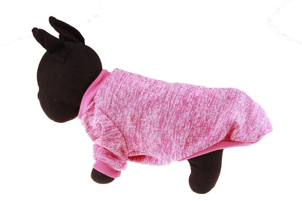 Colorful cotton two-legged pet sweater for small dogs, with neck and chest measurements, available in multiple sizes