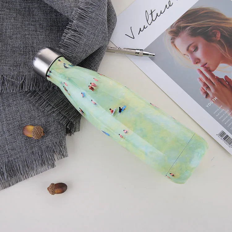 500ml stainless steel vacuum flask with silver finish, double wall insulation, screw cap, suitable for hot and cold drinks