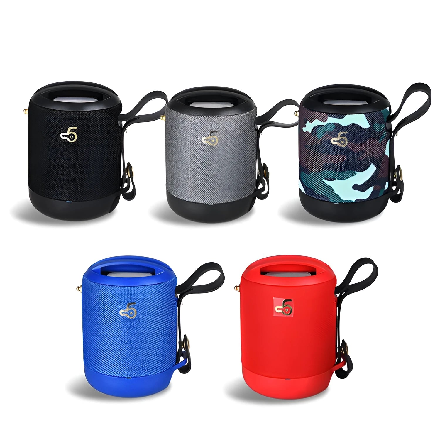 Small waterproof portable Bluetooth speaker in black, blue, camouflage, grey, or red with TF card slot and buttons
