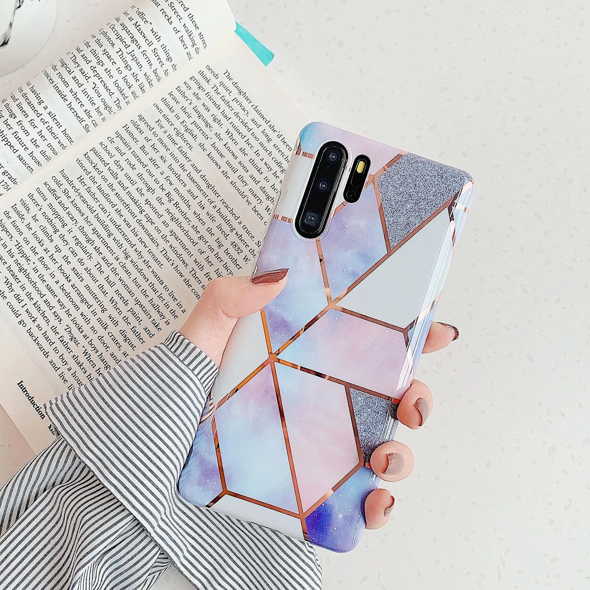 Electroplated marble design TPU phone case for Huawei and Samsung smartphones in multiple colours