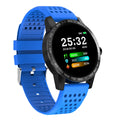 Black smart bracelet with colour screen displaying heart rate and step count data