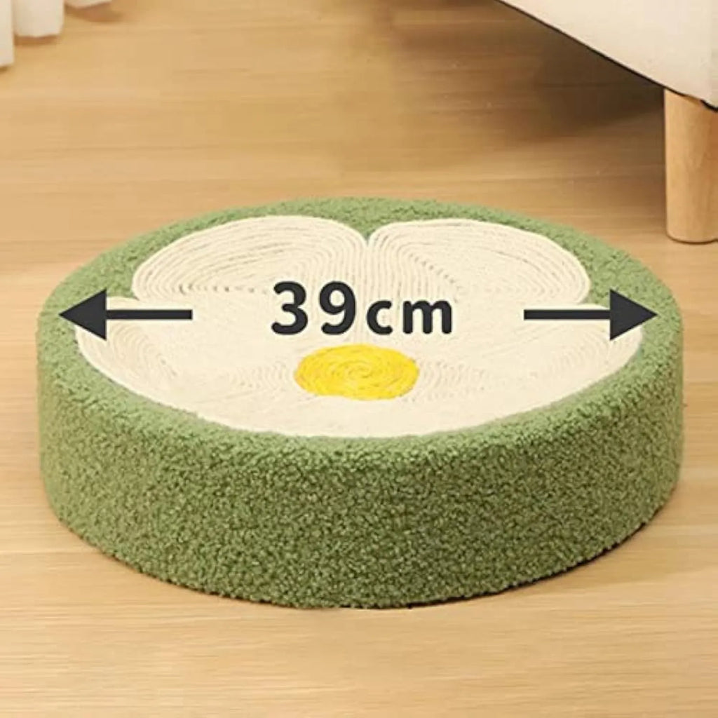 Green round cat scratcher bowl lounge bed with sisal scratching surface