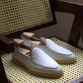 Men's brown genuine leather LP flat loafers with a low cuff, shown on a white background.