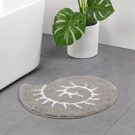 Cartoon bathroom mat with plants and flowers pattern in Grey cute cat colour variant