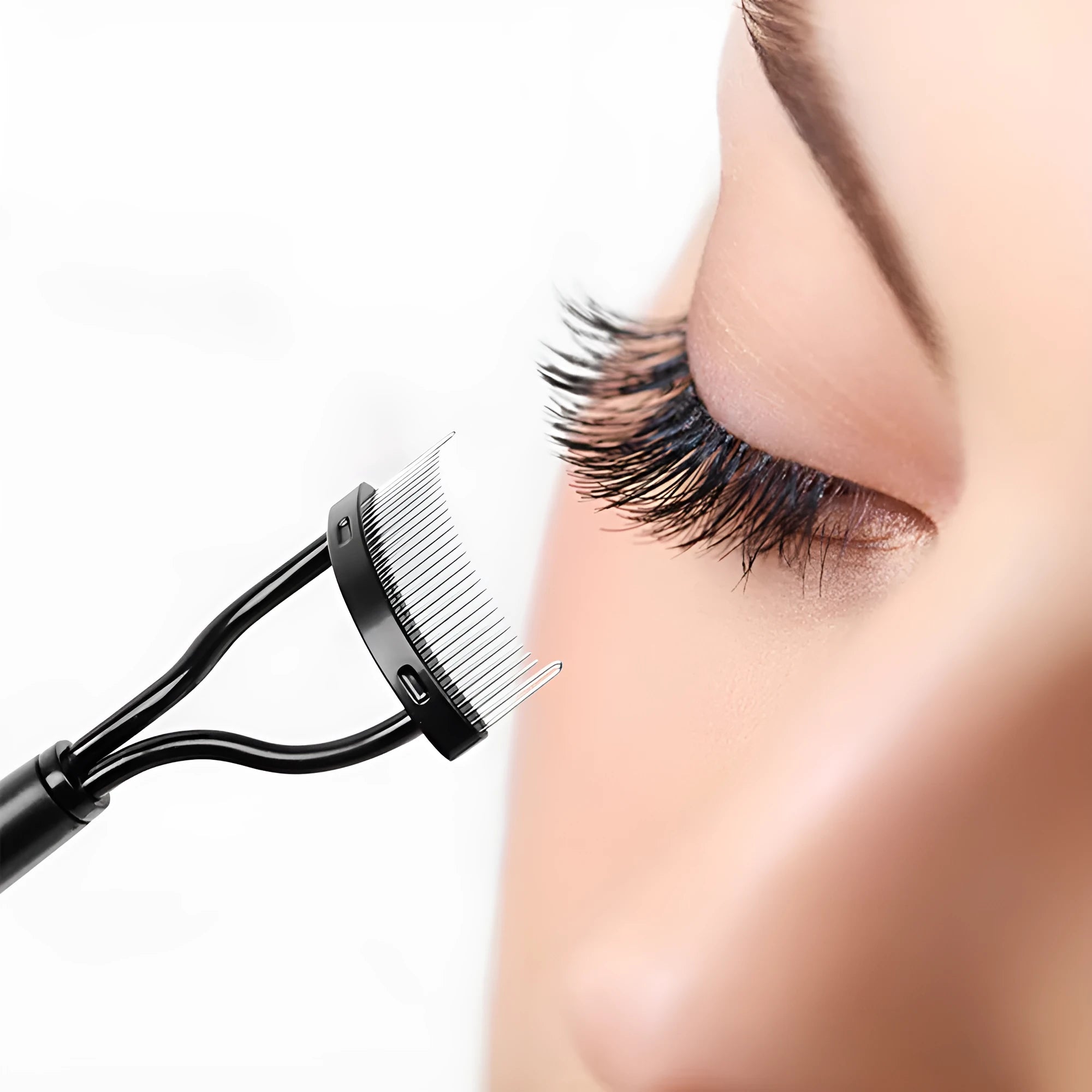 Collapsible steel needle eyelash comb with eyebrow brush, 3x14cm, portable beauty tool