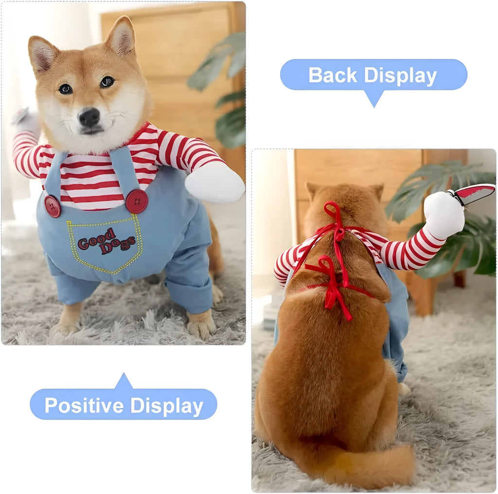 Striped harness pants Halloween costume for dogs and cats three-piece set with knife accessory