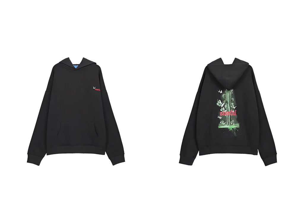 Cactus unisex 65% cotton hoodie in Black for casual leisure wear front view