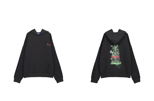 Cactus unisex 65% cotton hoodie in Black for casual leisure wear front view