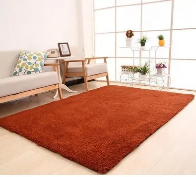 Solid colour lambskin plush carpet with a soft velvet surface and dotted non-slip base.