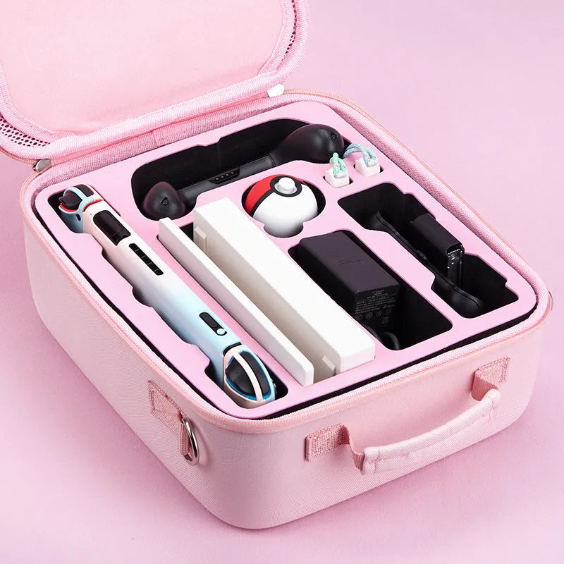 Nintendo Switch cat claw storage bag with shoulder strap, shown in black, holding game cartridges.