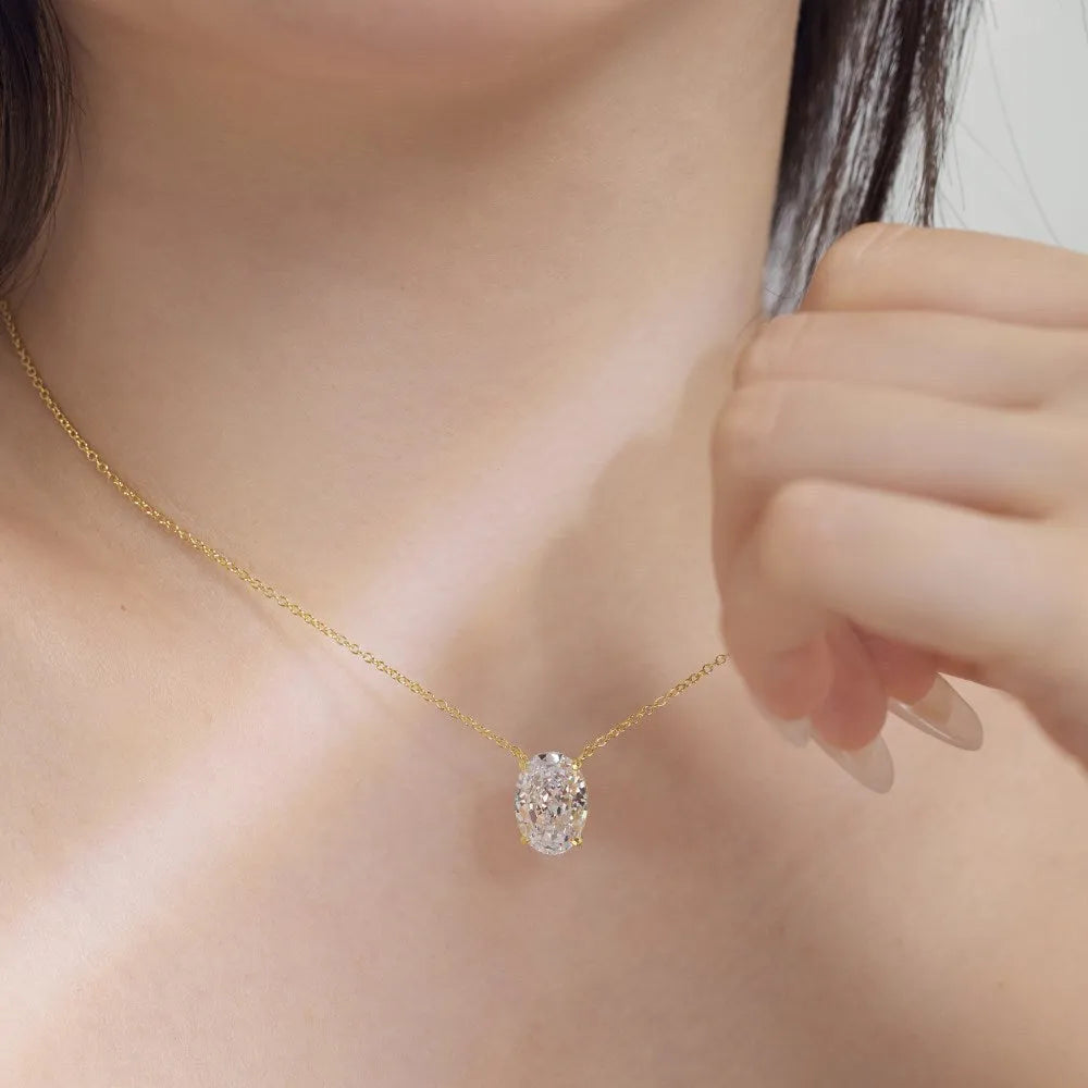 Women's 925 silver oval ice flower necklace with electroplated finish in platinum and gold options