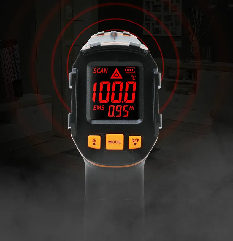 ST390A handheld infrared thermometer with laser pointer for non-contact temperature measurement.