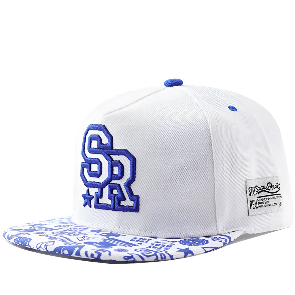 Cotton baseball hat with blank front panel for embroidery, adjustable strap, in SR White colour