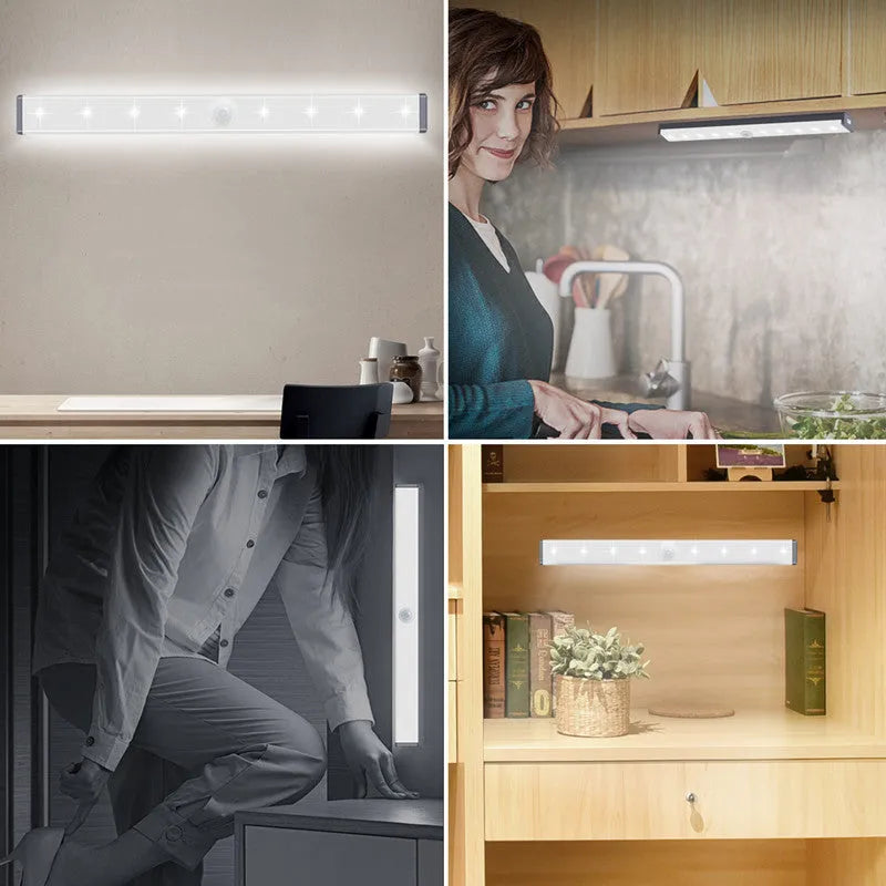 Magnetic USB rechargeable LED closet light with motion sensor in aluminium housing