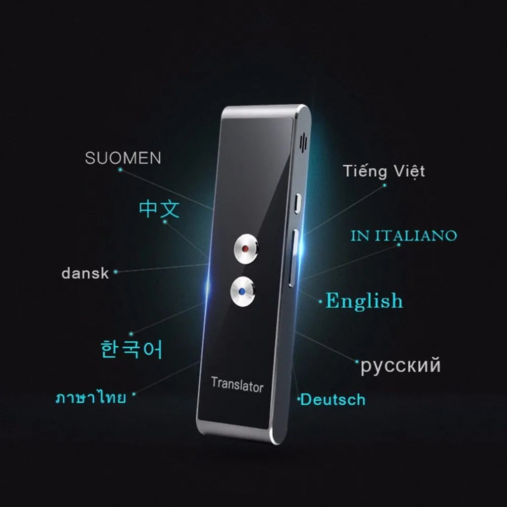 Handheld translator tool with Bluetooth and voice translation, 123x36x12mm, black