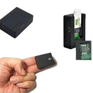 Black mini car GPS tracker with SIM card slot for vehicle security and location monitoring