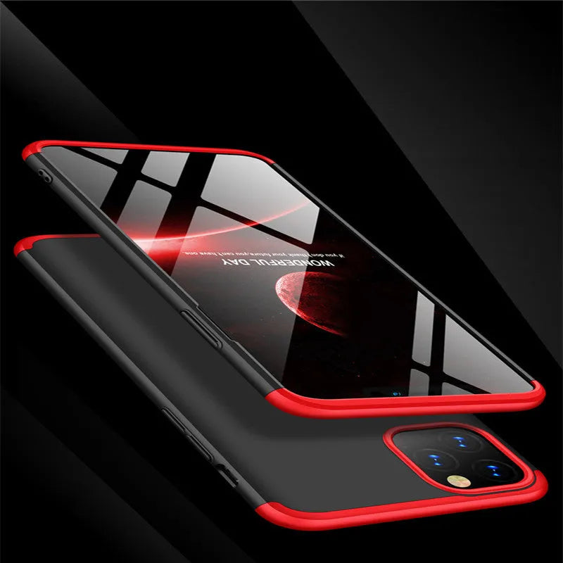 Three-section PC mobile phone case for Apple iPhone 11 in solid black colour, back cover style
