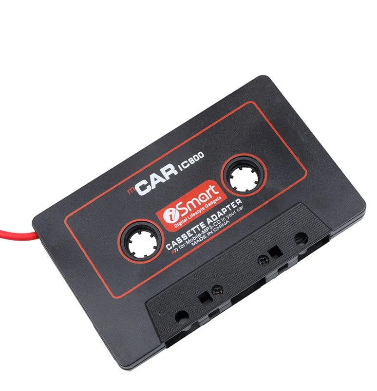 Black car cassette adapter with 3.5mm audio jack for connecting MP3 players to vehicle cassette stereos