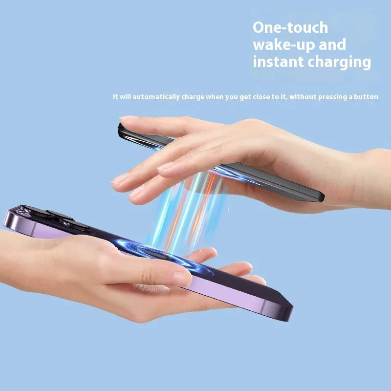 Ultra-thin magnetic power bank in black, dark grey, silver, or violet with slim 9mm profile