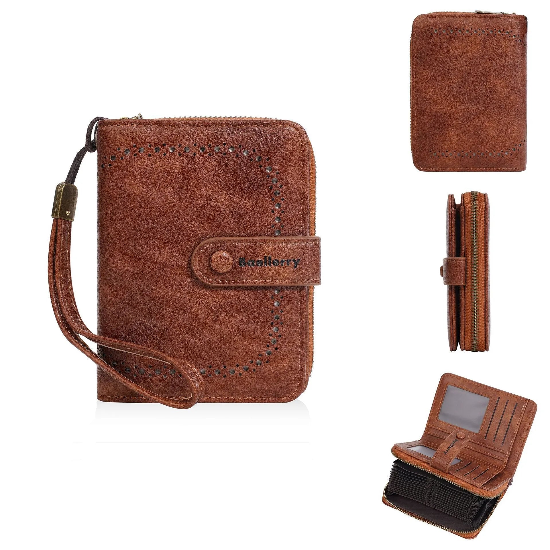 Women's black PU zip coin purse showing card slots and coin compartment.