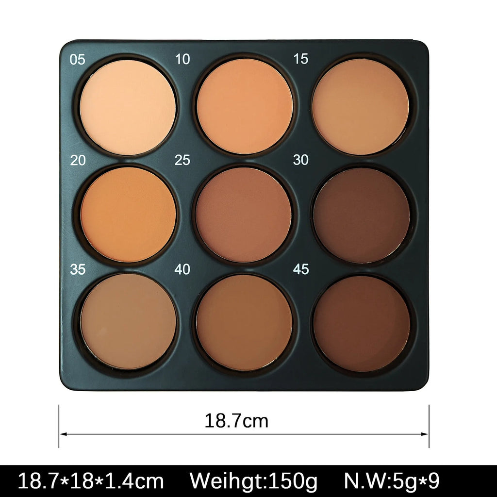 Dark matte makeup palette with nine waterproof colours in a repair disk compact for fashion styles