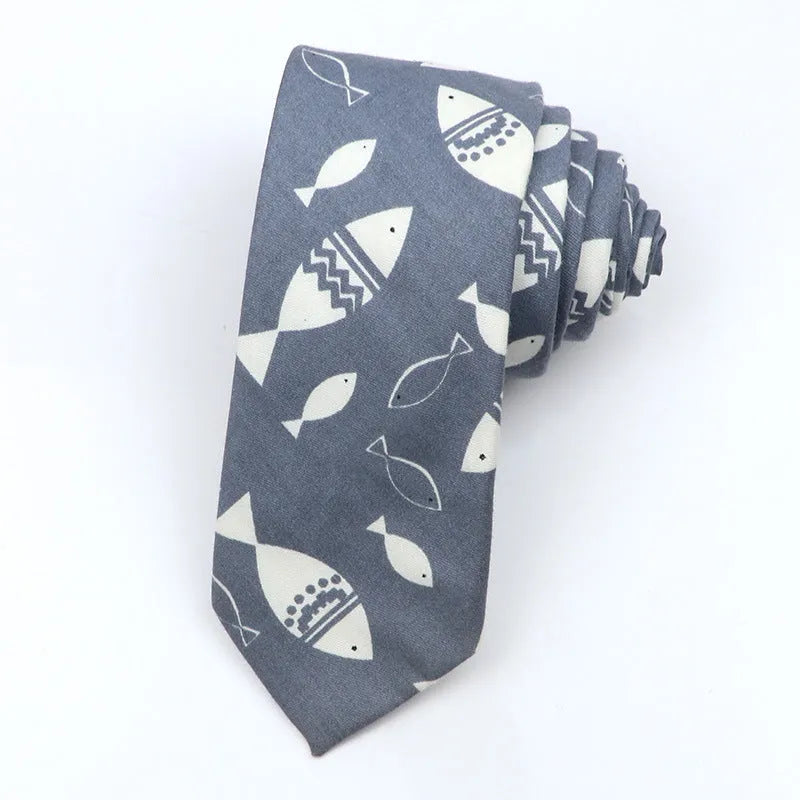 Korean style narrow cotton bow tie for men with printed cartoon pattern design