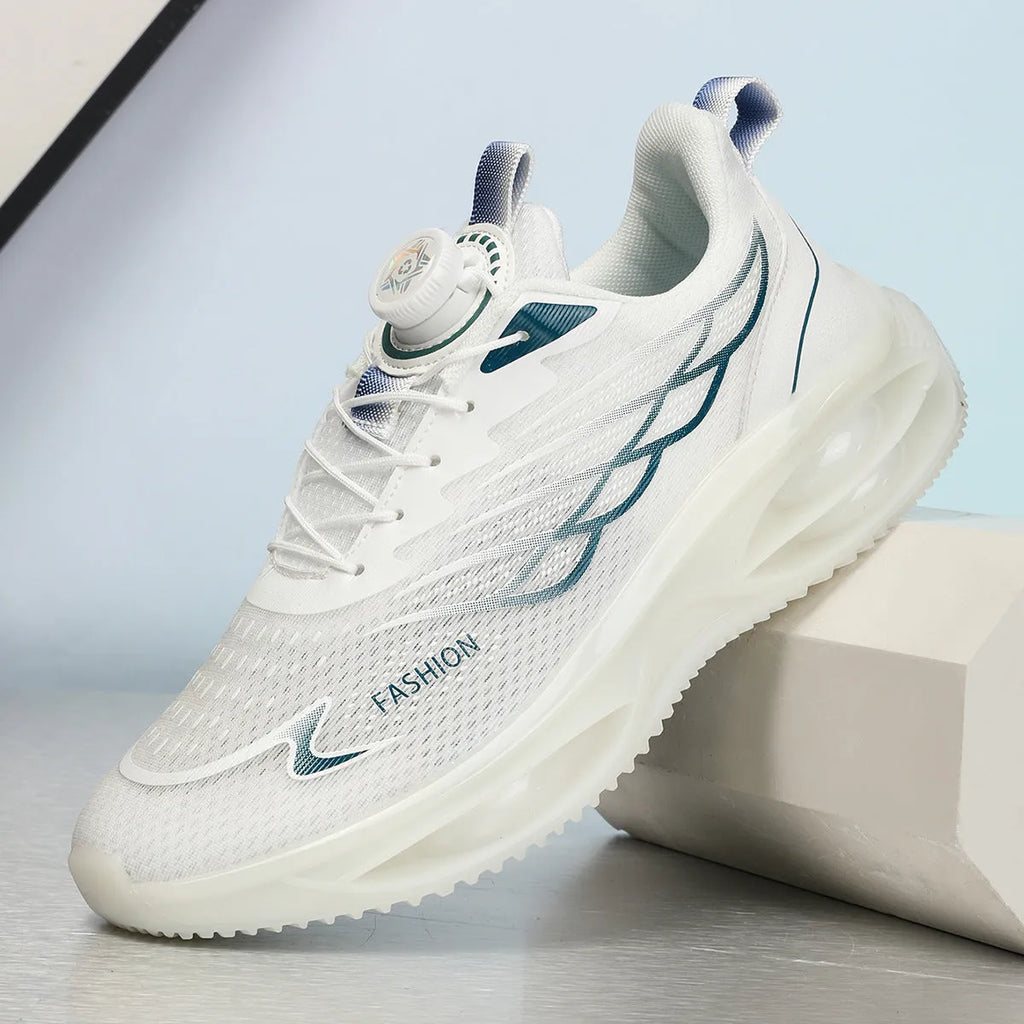 Casual breathable shoes in sky blue with PU mesh upper and rubber sole, lace-up design