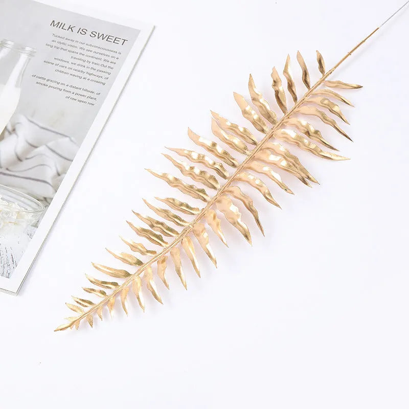 Gold plastic Persian eucalyptus and ginkgo leaf artificial flower arrangement for wedding decor