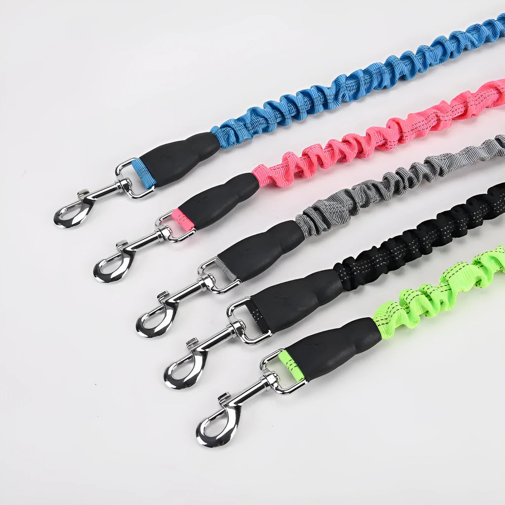 High elastic retractable dog leash in black, 95 to 135cm, with neoprene foam handle and zinc alloy hardware