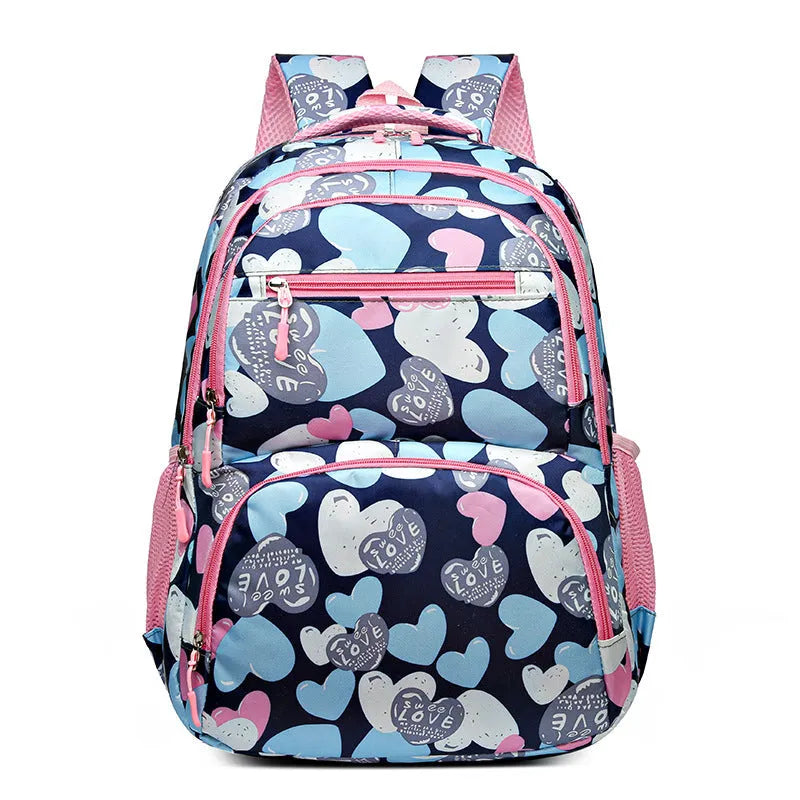 Children's large capacity Oxford cloth schoolbag with air pillow belt in blue, pink, gray, or rose red for burden alleviation