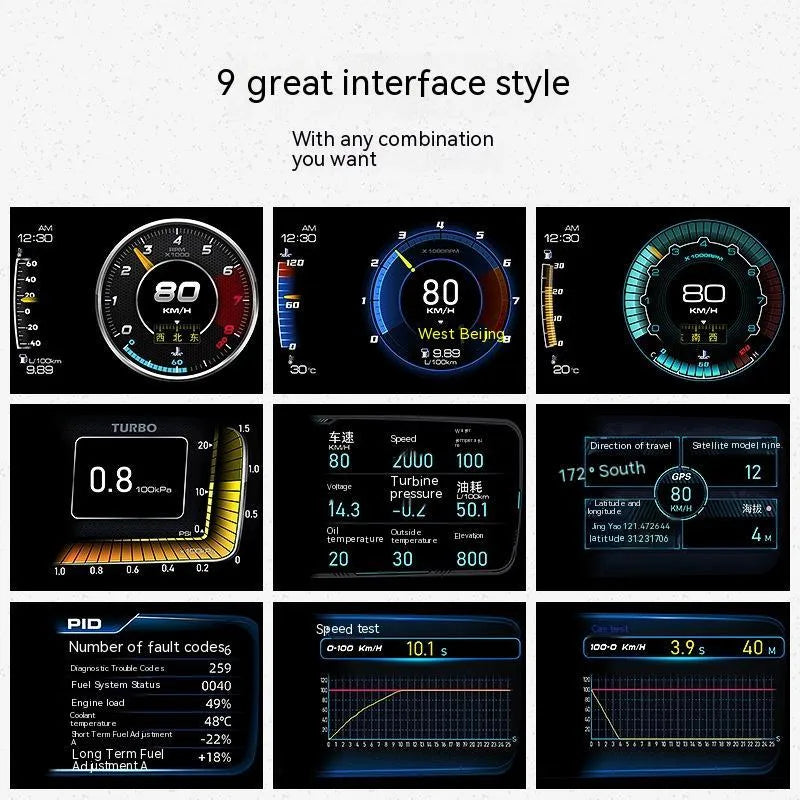A600 OBD2 driving computer with 4.3-inch screen showing vehicle diagnostics and navigation data