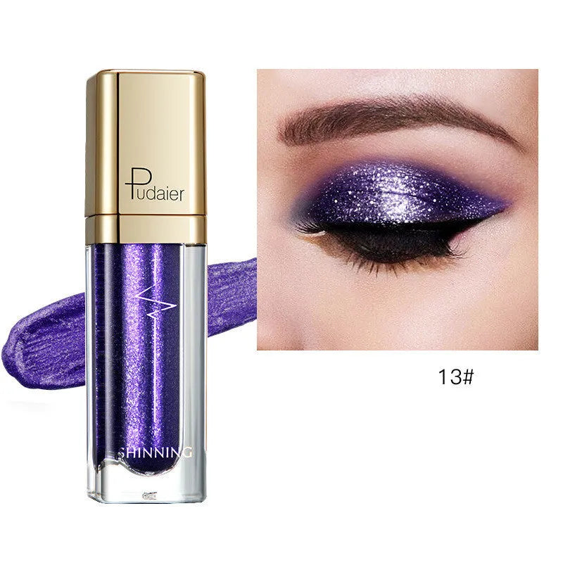 18-colour glitter eyeshadow palette with mother-of-pearl shades including Beige, Rose Gold, and Sapphire Blue