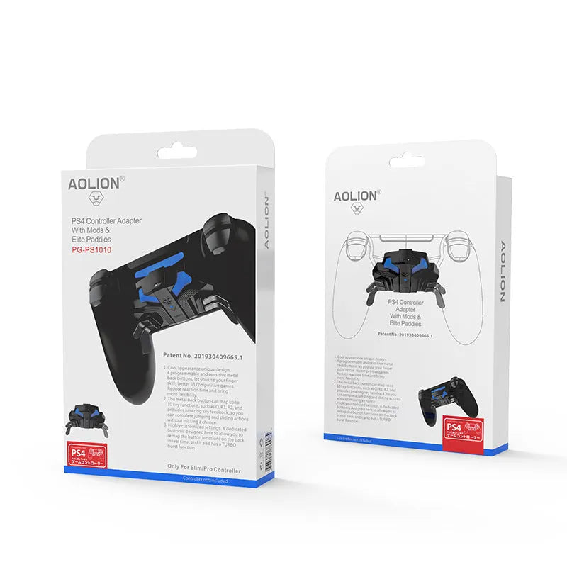 Black PS4 controller back button attachment with a long USB cable and a 3.5mm audio port.
