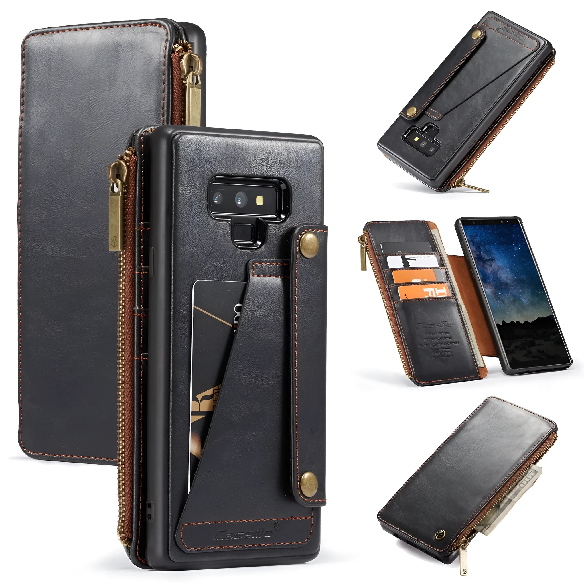 Leather flip phone case for SAMSUNG Note9 in black, brown or red colours